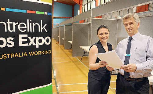 Tracey Mason from SITE and Malcolm Mill from Centrelink are working out a plan for today’s job expo at the Wide Bay TAFE campus in Hervey Bay. Tracey Mason from SITE and Malcolm Mill from Centrelink are working out a plan for today’s job expo at the Wide Bay TAFE campus in Hervey Bay.